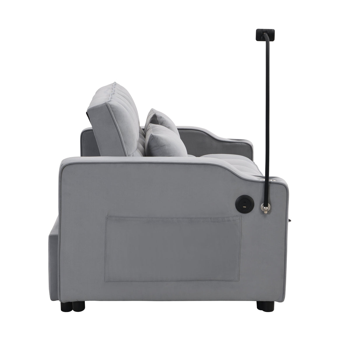 Light Gray Velvet Sleeper Loveseat with Pullout Bed and USB Ports – view 5