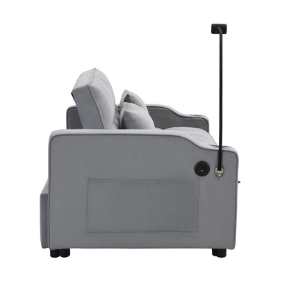 Light Gray Velvet Sleeper Loveseat with Pullout Bed and USB Ports – view 5