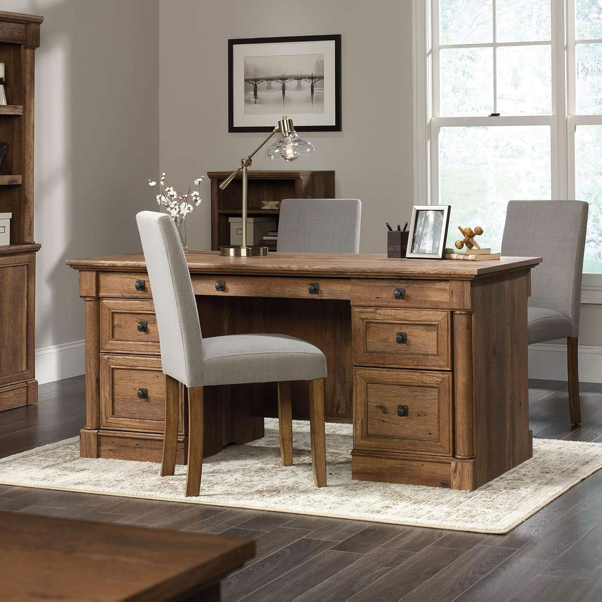 Palladia 65-Inch Executive Desk with Keyboard Drawer, Vintage Oak – view 4