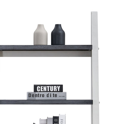 5-Tier Ladder Shelf with Rubber Wood Frame in Grey and White – view 8