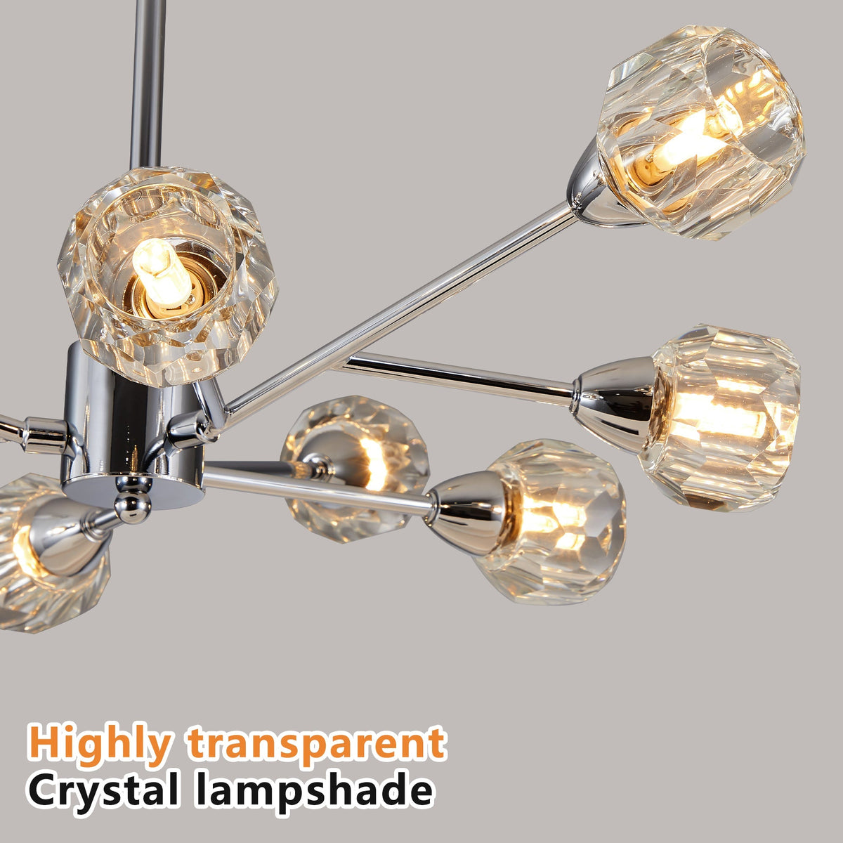 28" Modern Low-Profile Crystal Chandelier with 9 Lights, Chrome – view 6