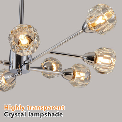 28" Modern Low-Profile Crystal Chandelier with 9 Lights, Chrome – view 6