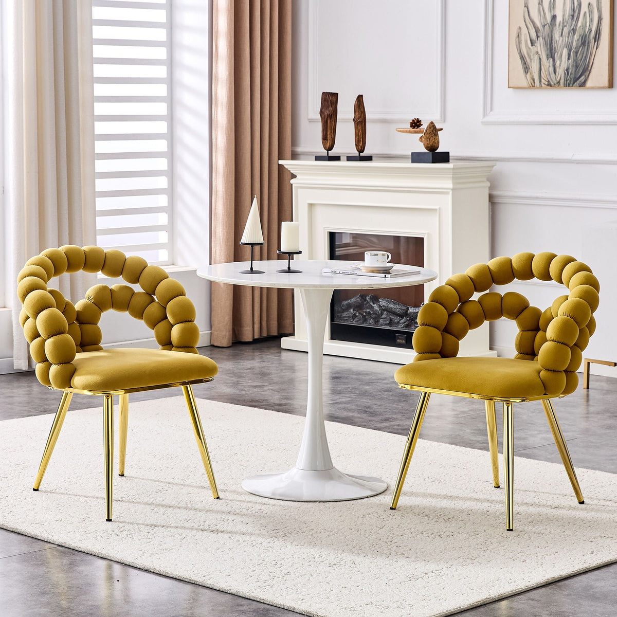 Puffy Bubble Ball Chain Upholstered Dining Chairs, Light Blue or Yellow – view 6