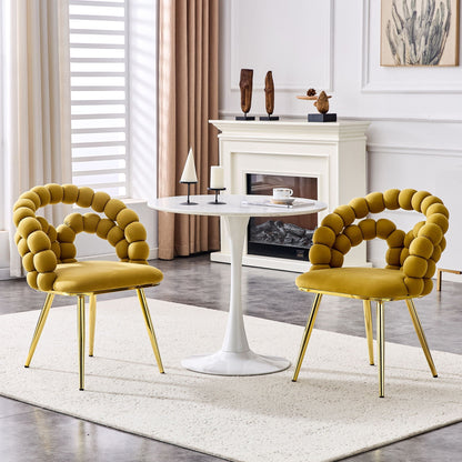 Puffy Bubble Ball Chain Upholstered Dining Chairs, Light Blue or Yellow – view 6