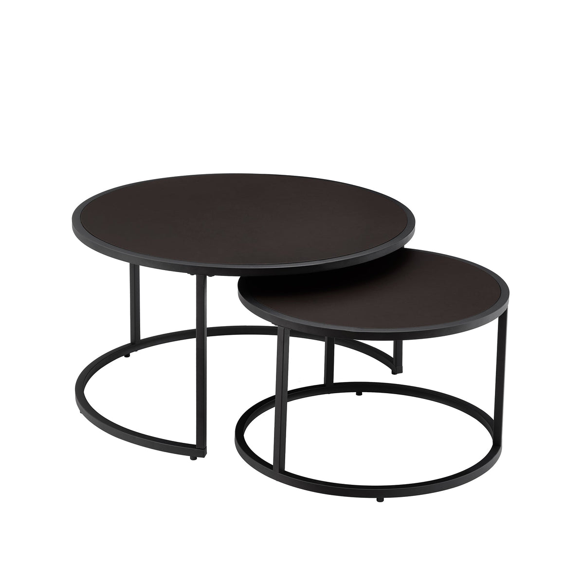 Modern Faux Leather Round Nesting Coffee Table Set, Dark Brown – view 5