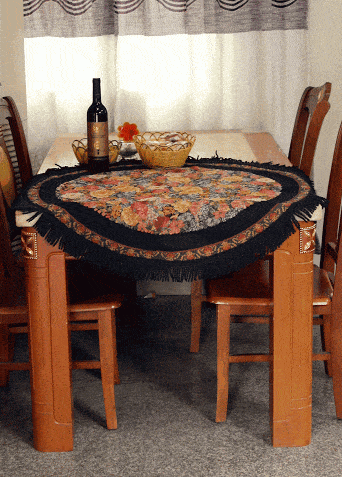 Midnight Awakening Black Floral Country Rustic Woven Tablecloth – view 3