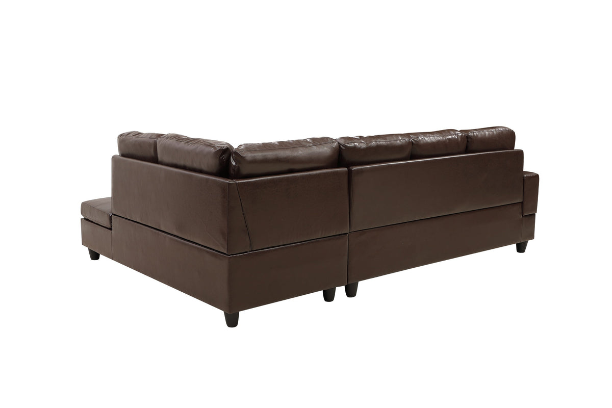 3-Piece Brown Faux Leather Sectional Sofa with Chaise and Ottoman – view 6