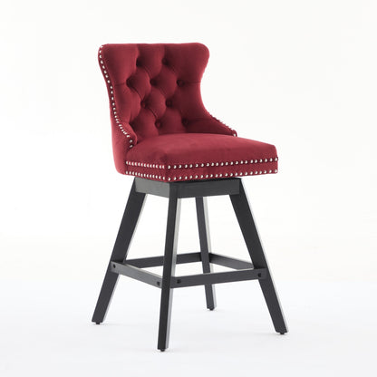 Wine Red Velvet Swivel Bar Stools with Button Tufting, Set of 2 – view 3