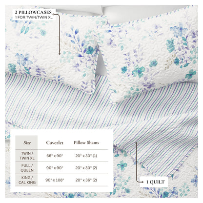 April Morning Blue Floral Reversible Quilt Set with Shams – view 3