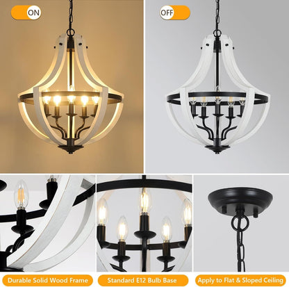 5-Light Farmhouse Chandelier with Dual-Mount Design, Weathered White – view 8
