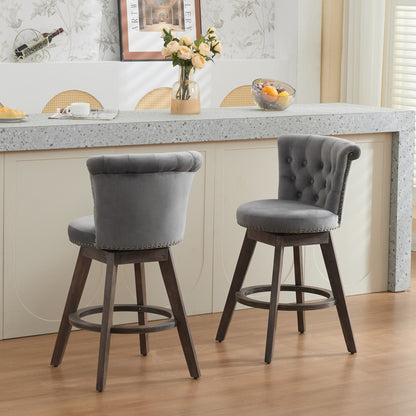 26" Gray Velvet Swivel Counter Height Bar Stools, Set of 2 – view 17
