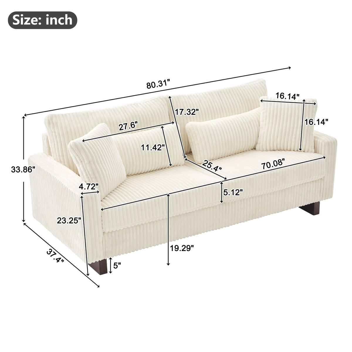 Modern Fabric Loveseat Sofa with 4 Pillows in Beige, Black or Dark Gray – view 8