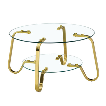 Double Layer Tempered Glass Coffee Table with Metal Frame – view 3