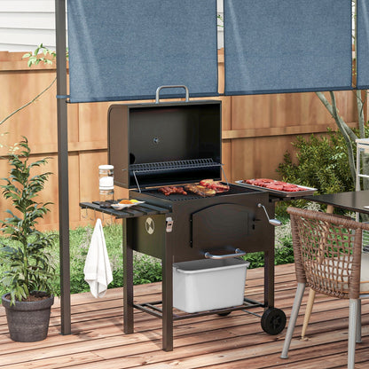 Black Steel Charcoal Grill with Adjustable Charcoal Pan and Folding Shelves – view 2