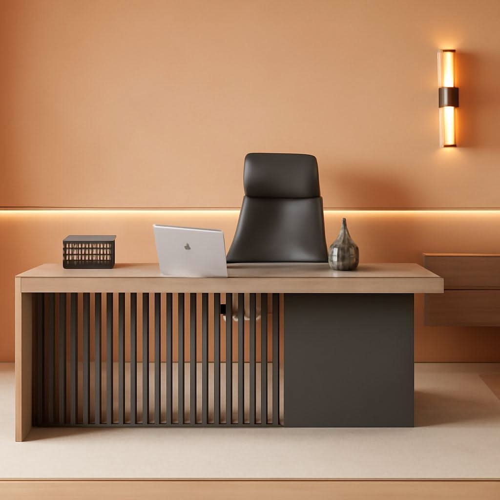 Stainless Steel Executive Desk, 70.87-Inch Wood Veneer Top