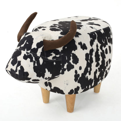 Cow-Shaped Ottoman Footstool in Fabric and Wood, Black or Dark Brown – view 2
