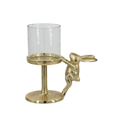 Gold Rabbit Pillar Candle Holder with Clear Glass Hurricane, Small – view 3