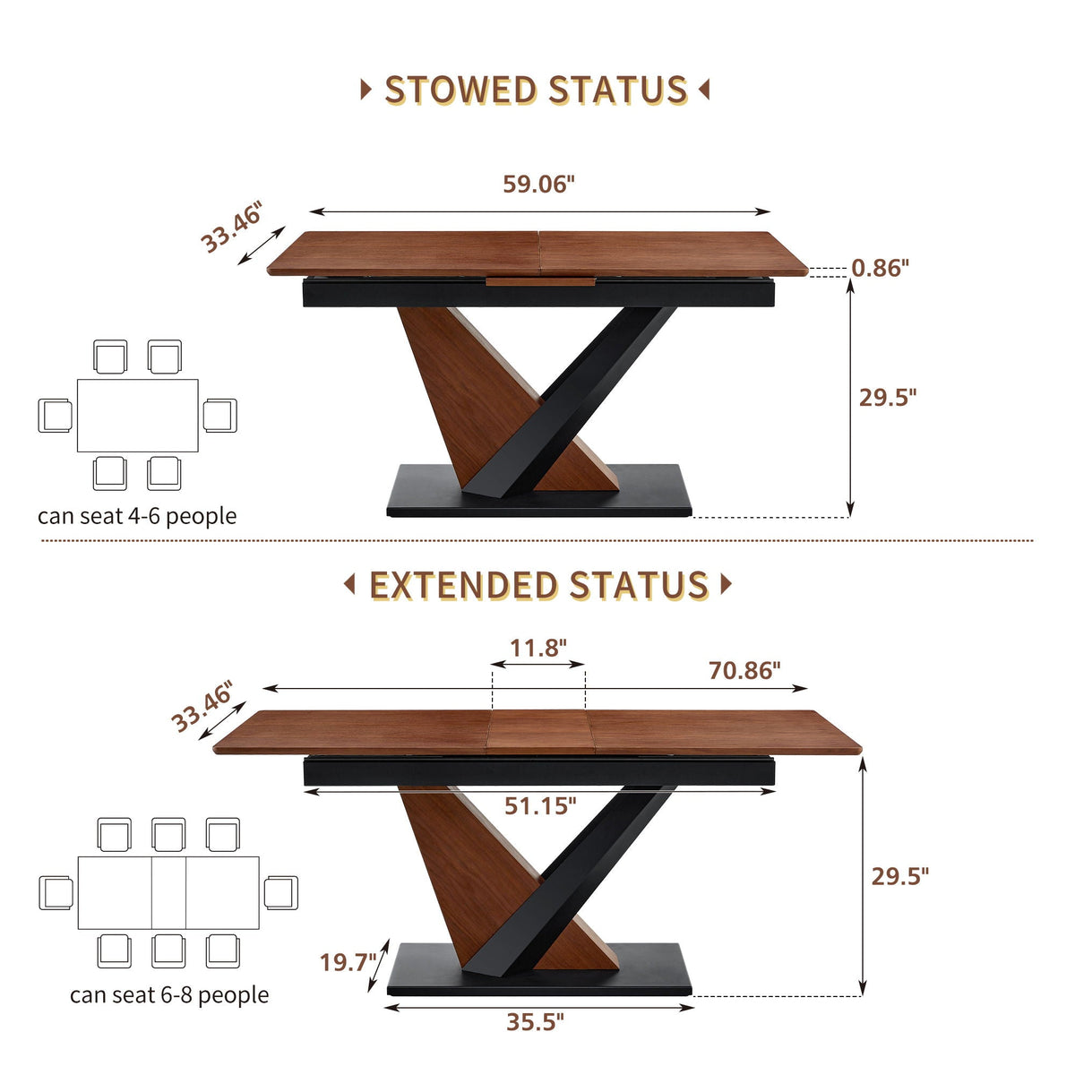 Dark Walnut Dining Table with Cross Geometric Legs, Scratch-Resistant – view 4
