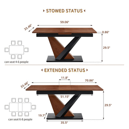 Dark Walnut Dining Table with Cross Geometric Legs, Scratch-Resistant – view 4