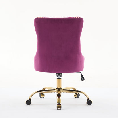 Purple Velvet Tufted Office Chair with Gold Accents and Nailhead Trim – view 7
