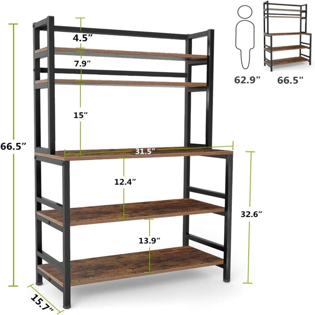 5 Tier Kitchen Bakers Rack with Hutch and Microwave Stand – view 3