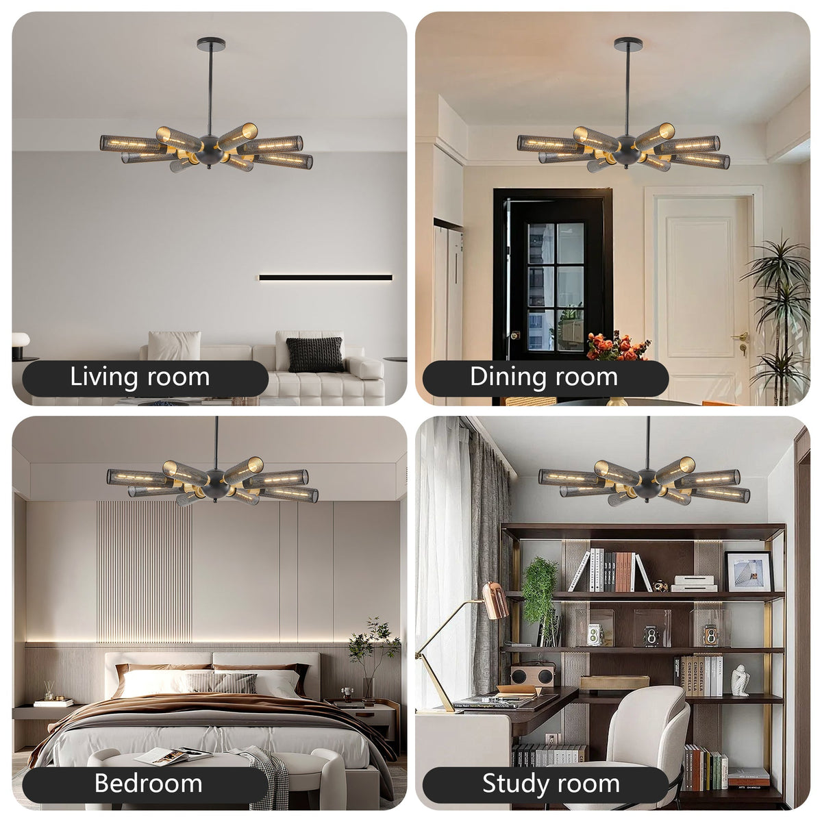 Modern Industrial Black Sputnik 8-Light Chandelier, Adjustable Height – view 5