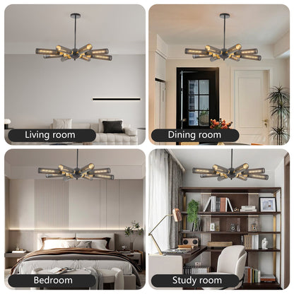 Modern Industrial Black Sputnik 8-Light Chandelier, Adjustable Height – view 5
