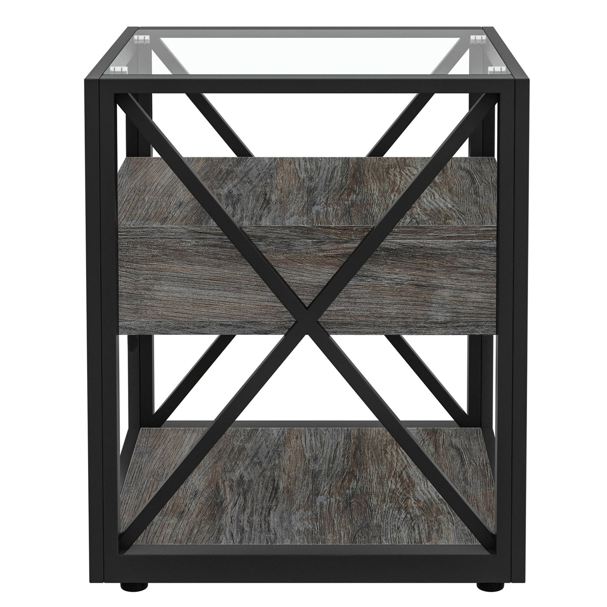 Industrial End Tables with Drawer and Glass Top, Set of 2 Nightstands – view 13