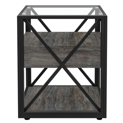 Industrial End Tables with Drawer and Glass Top, Set of 2 Nightstands – view 13