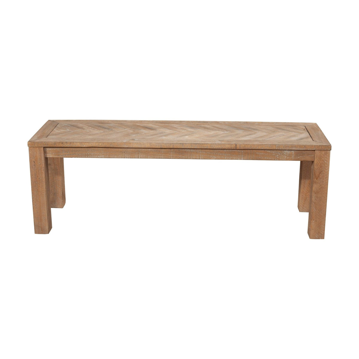 Aiden Rustic Dining Bench with Chevron Inlay, Natural Weathered – view 9