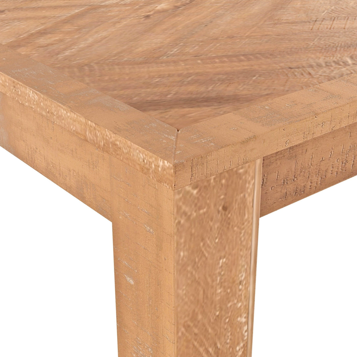 Aiden Solid Pine Dining Table with Chevron Inlay Top, Natural Weathered – view 7