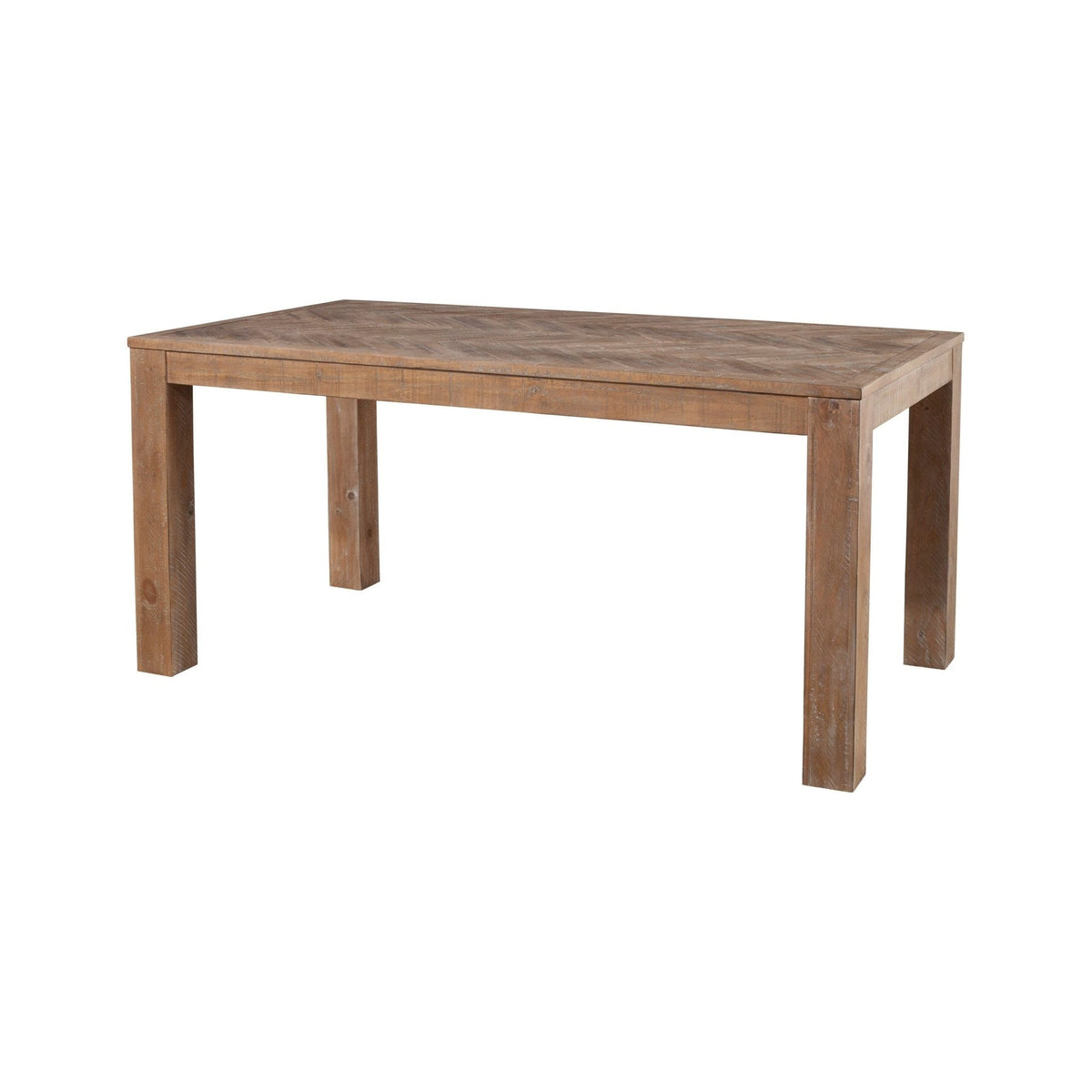 Aiden Solid Pine Dining Table with Chevron Inlay Top, Natural Weathered – view 10