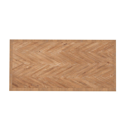 Aiden Solid Pine Dining Table with Chevron Inlay Top, Natural Weathered – view 6