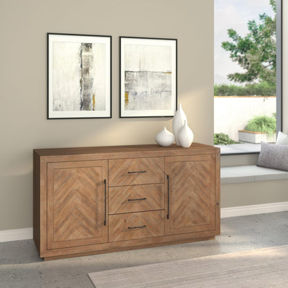 Natural Weathered Pine Sideboard with Chevron Inlay