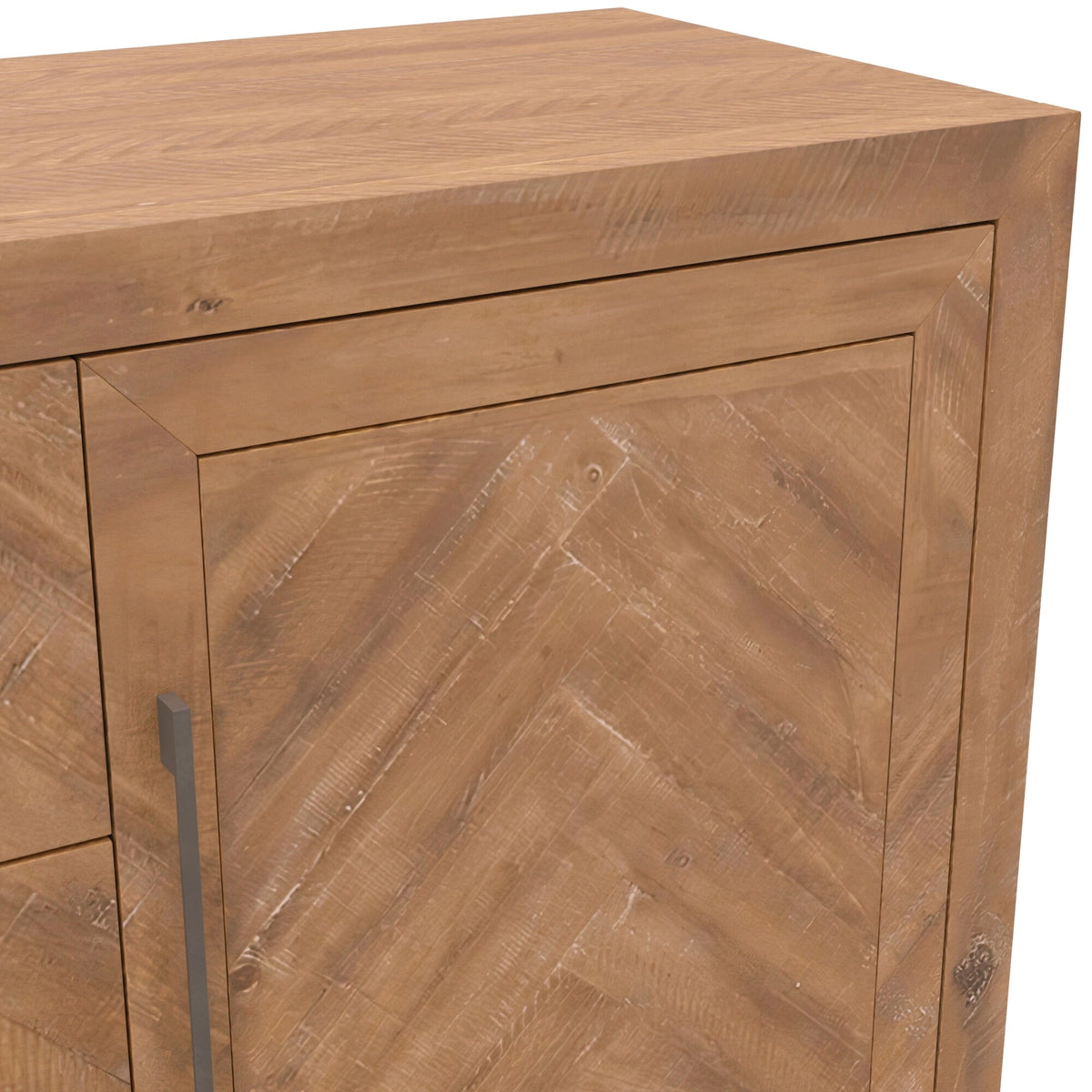 Aiden Pine Sideboard with Chevron Inlay, Natural Weathered – view 4