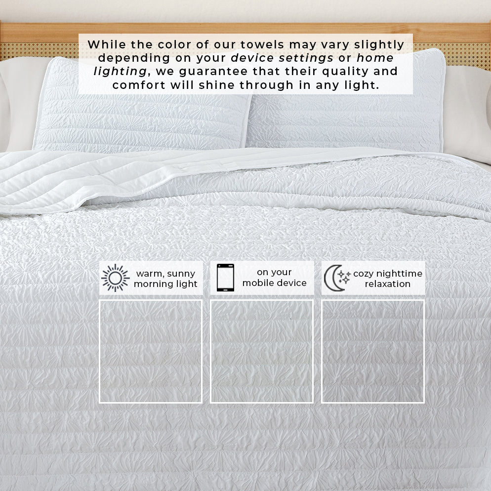 White Floral Embossed Reversible Quilt Set – Floral Microsculpt Collection – view 6