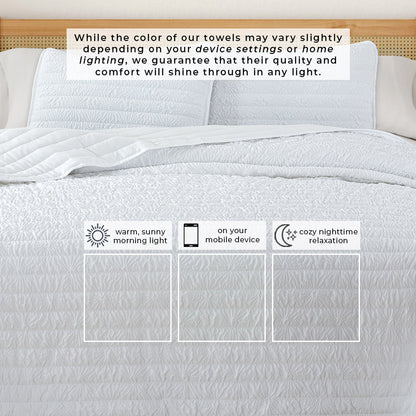 White Floral Embossed Reversible Quilt Set – Floral Microsculpt Collection – view 6