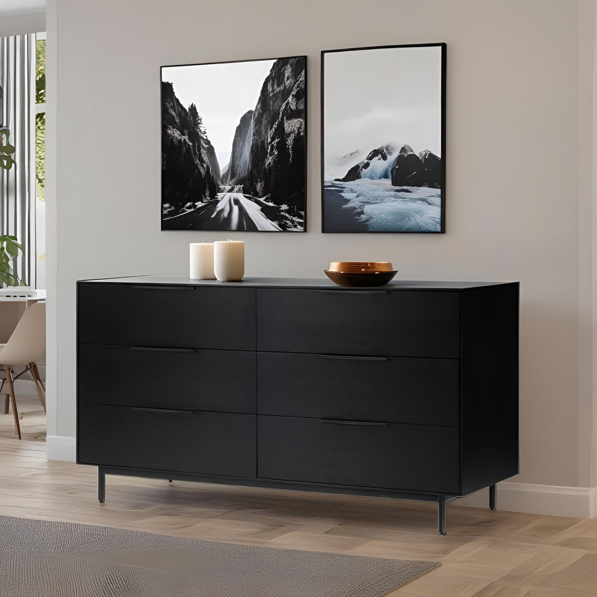 Akira 6-Drawer Dresser with Metal Legs, Black – view 7