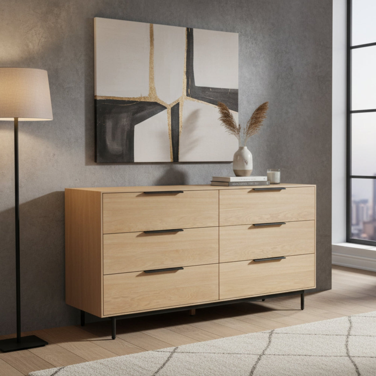 Akira 6-Drawer Dresser with Metal Legs, Light Oak – view 7