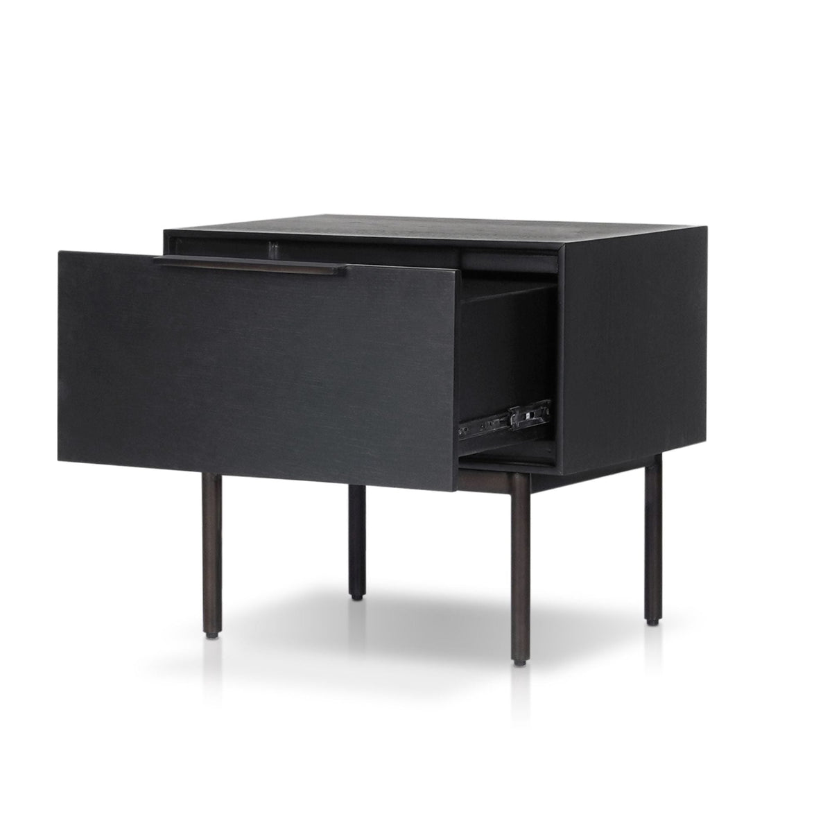 Akira Modern Nightstand in Black with Metal Legs and Dovetail Drawer – view 5