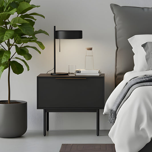 Akira Black Nightstand with English Dovetail Drawer