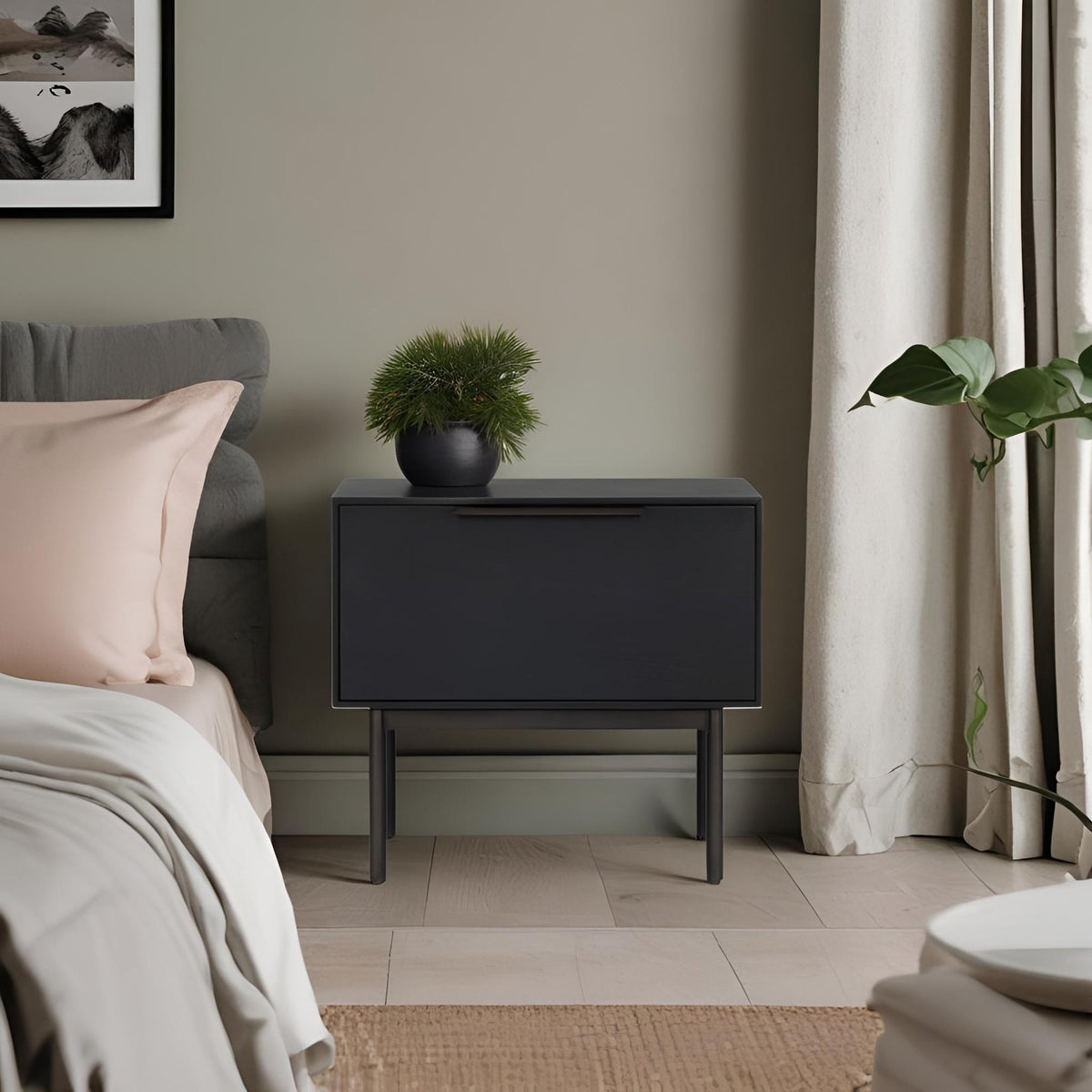 Akira Modern Nightstand in Black with Metal Legs and Dovetail Drawer – view 8