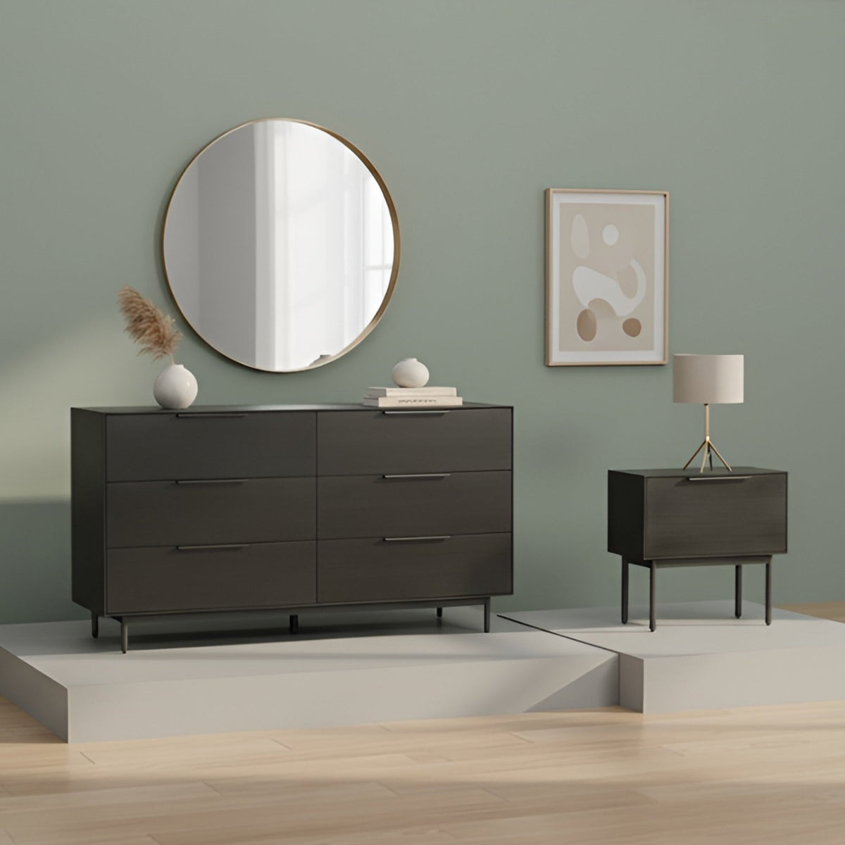 Akira Modern Nightstand in Black with Metal Legs and Dovetail Drawer – view 9