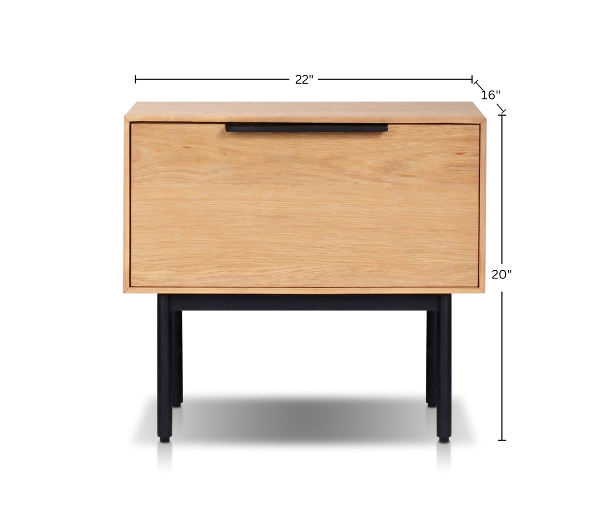 Akira Nightstand in Light Oak with Metal Legs and Dovetail Drawer – view 6