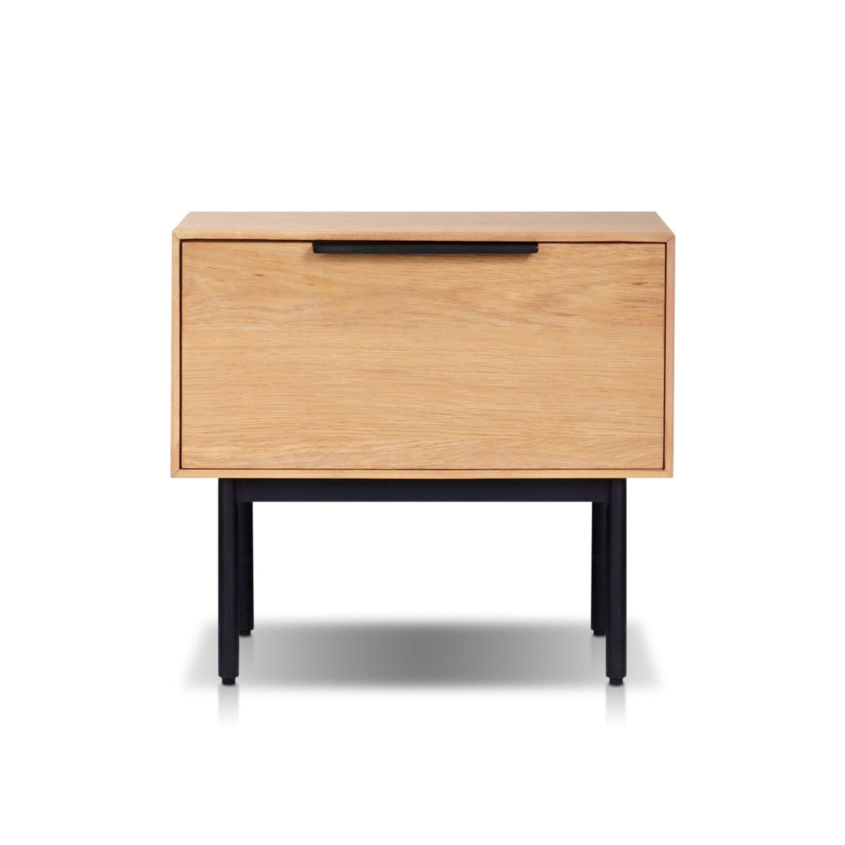 Akira Nightstand in Light Oak with Metal Legs and Dovetail Drawer – view 2