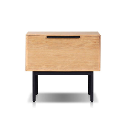 Akira Nightstand in Light Oak with Metal Legs and Dovetail Drawer – view 2