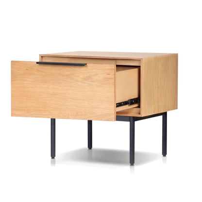 Akira Nightstand in Light Oak with Metal Legs and Dovetail Drawer – view 5