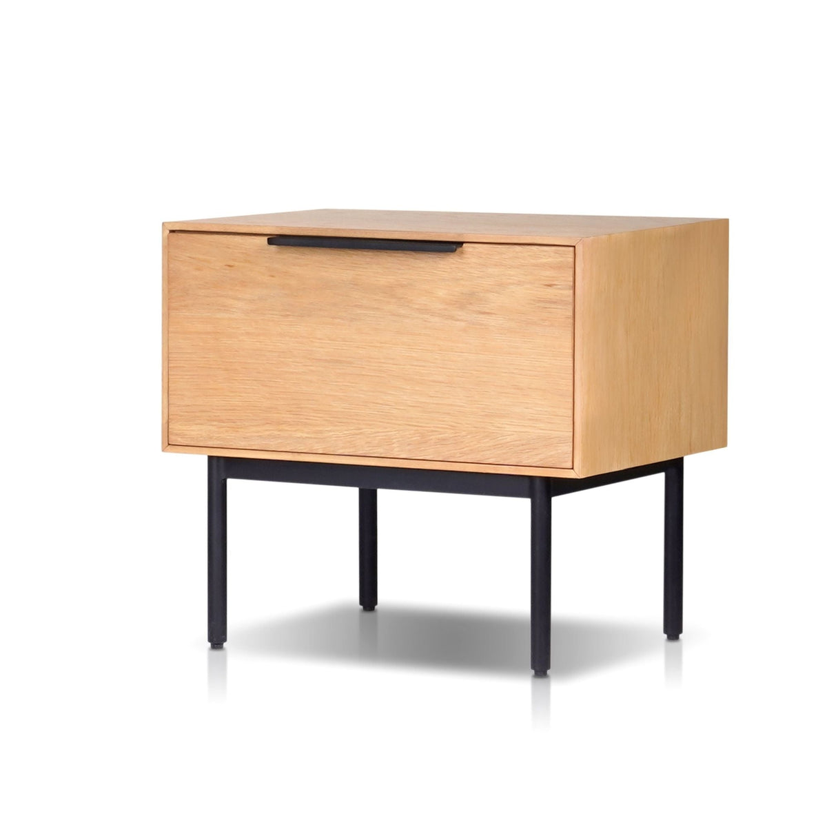 Akira Nightstand in Light Oak with Metal Legs and Dovetail Drawer – view 3