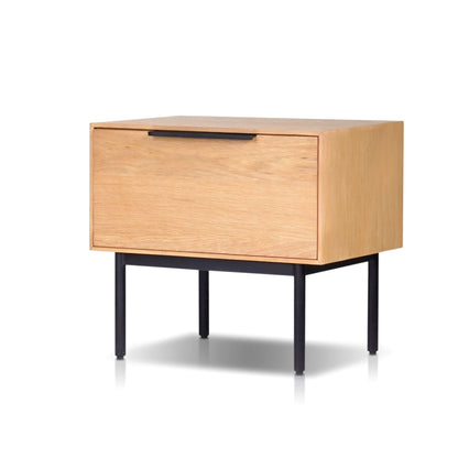 Akira Nightstand in Light Oak with Metal Legs and Dovetail Drawer – view 3