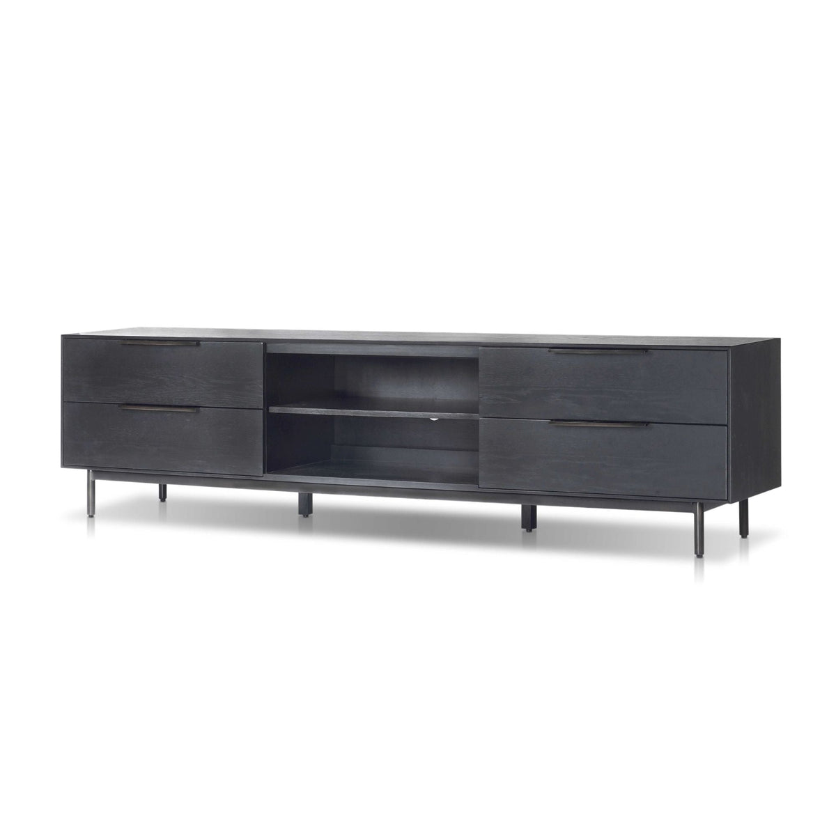 Akira TV Console with Dovetail Drawers and Open Shelves, Black – view 3